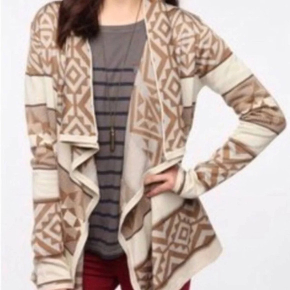 Staring at Stars Tan Aztec Print Waterfall Drape Cardigan - Picture 1 of 6